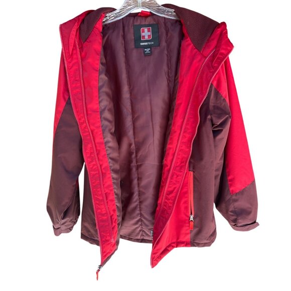 SwissTech Red & Burgundy Hooded Jacket XXL/2XG With Zippered Pockets 78e - Picture 3 of 12